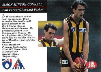1995 Select AFL #316 Simon Minton-Connell Back